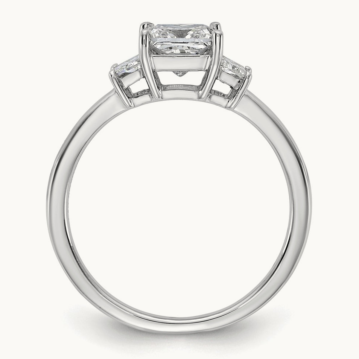 Princess & Trapezoid Engagement Ring — 14K White Gold, 1 3/8 ct, 7
