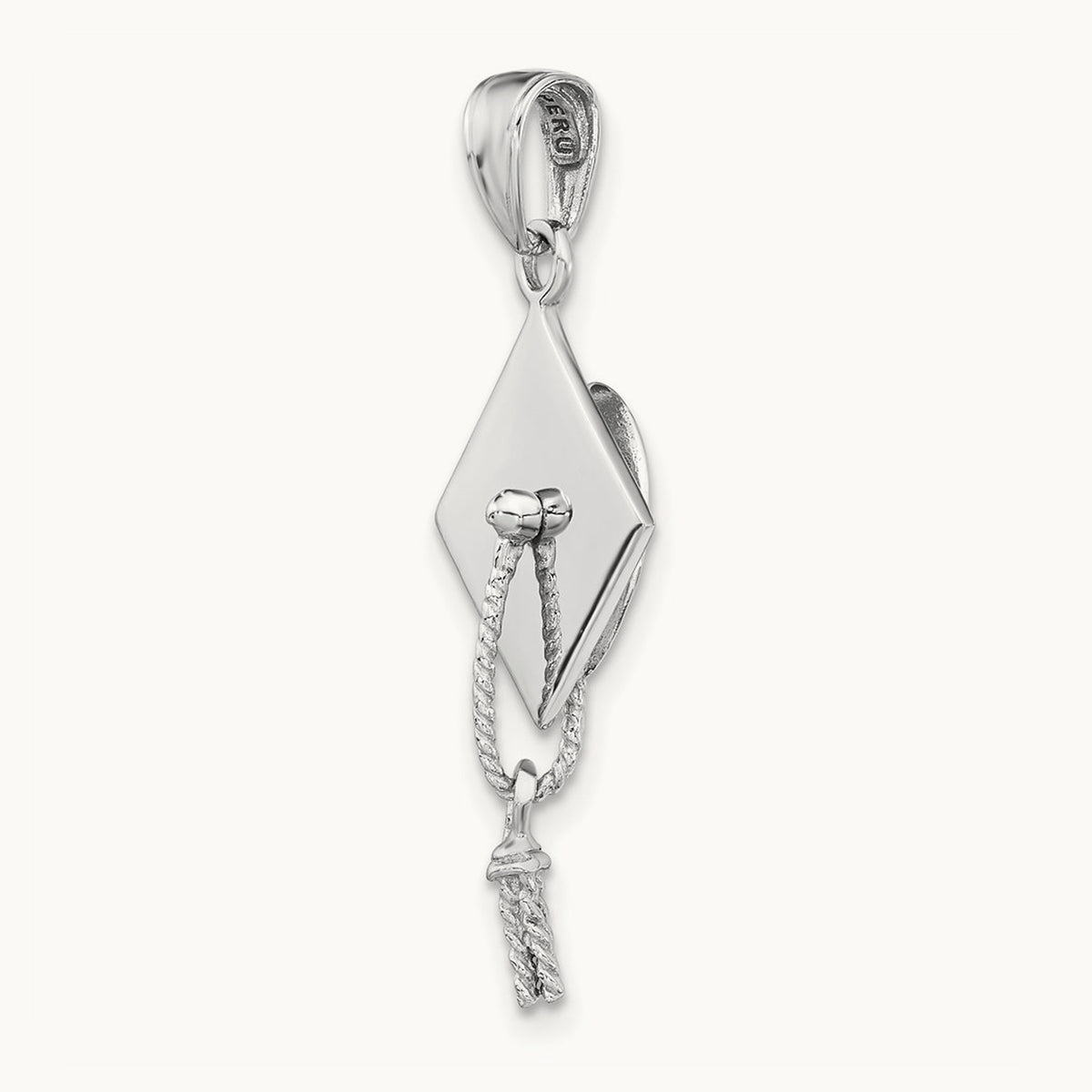 3-D Graduation Cap with Moveable Tassle Charm — 14K White Gold