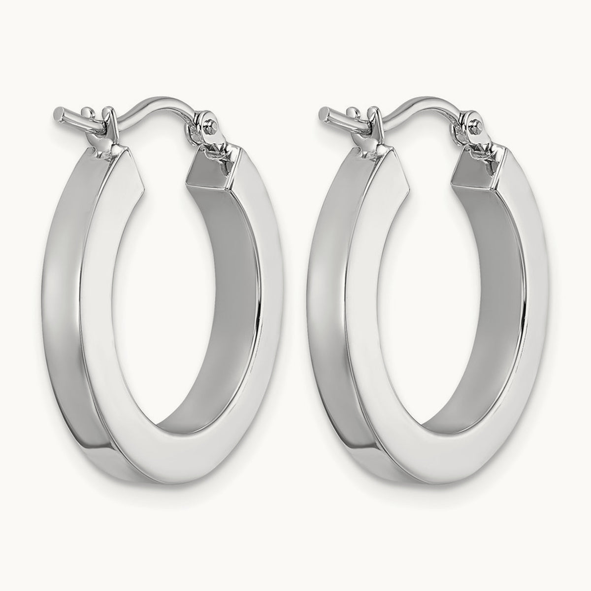 Polished Square Tube Hoop Earrings — 14K White Gold