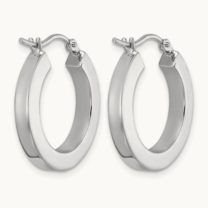 Polished Square Tube Hoop Earrings — 14K White Gold