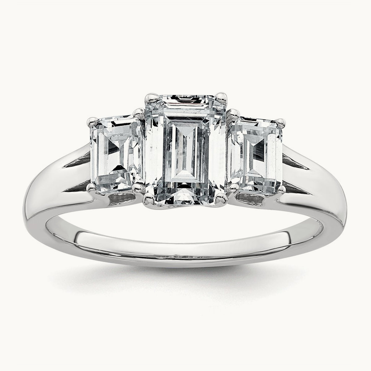 Emerald 3 Stone Engagement Ring, 1.50-3.25 ct tw Lab-Grown Diamond — 1 5/8 ct, 14K White Gold