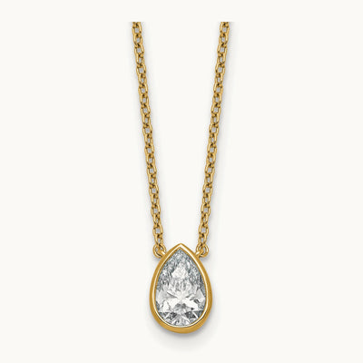 Pear Bezel Necklace, 1.00-4.00 ct tw Lab-Grown Diamond — 1 ct, 14K Yellow Gold