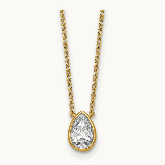Pear Bezel Necklace, 1.00-4.00 ct tw Lab-Grown Diamond — 1 ct, 14K Yellow Gold
