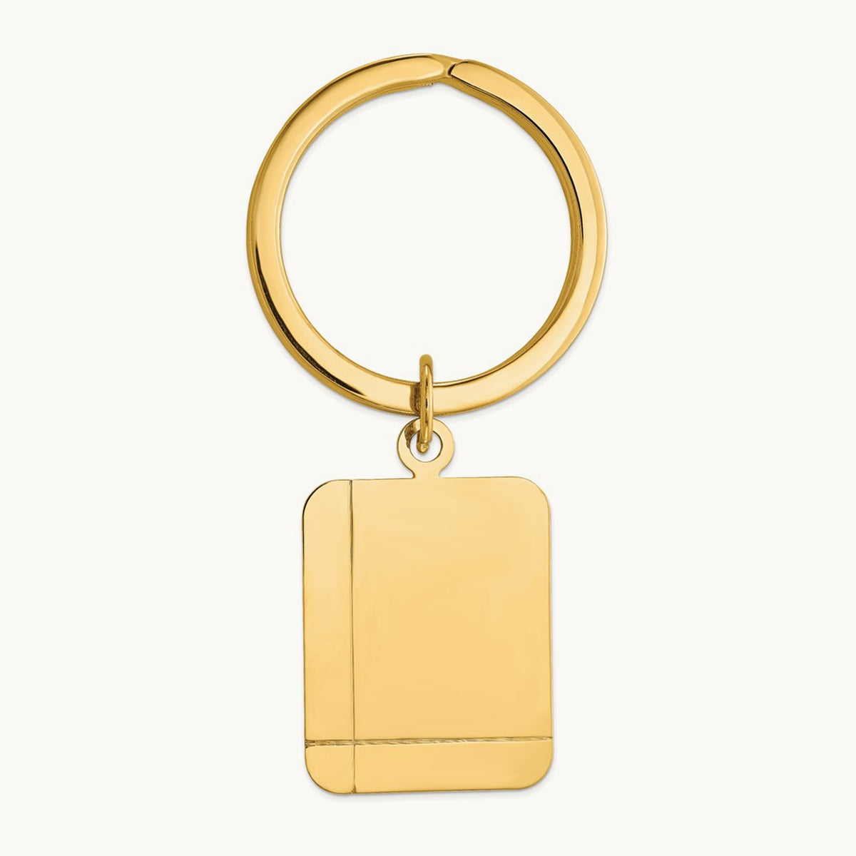 Grooved Rectangle Disc Key Ring, 14K