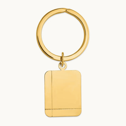 Grooved Rectangle Disc Key Ring, 14K