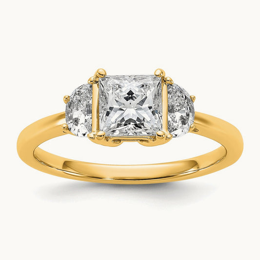 Princess & 1/2 Moon Engagement Ring, 1.25-4.00 ct tw Lab-Grown Diamond — 1 3/8 ct, 14K Yellow Gold