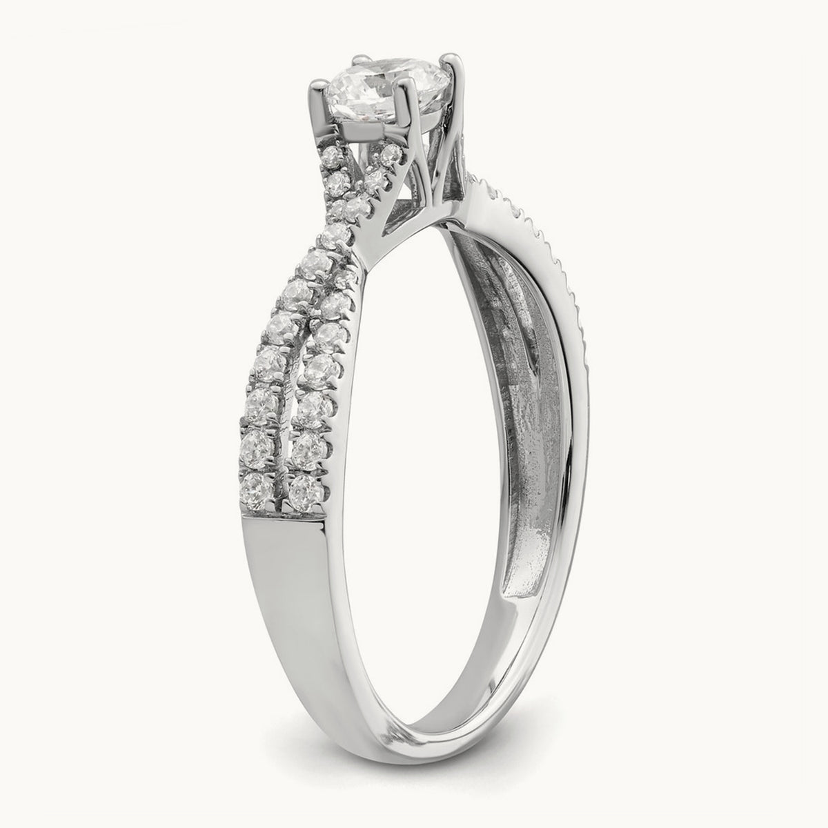 Polish Complete Round Dia. Engagement Ring, 14K White Gold
