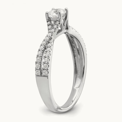 Polish Complete Round Dia. Engagement Ring, 14K White Gold