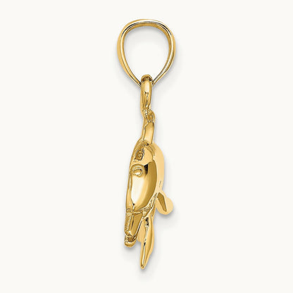 Textured/Polished Dolphin Jumping Charm, 14K