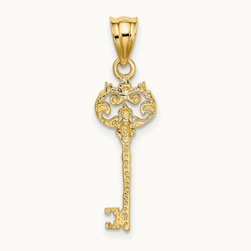 Polished Filigree Key Charm, 14K