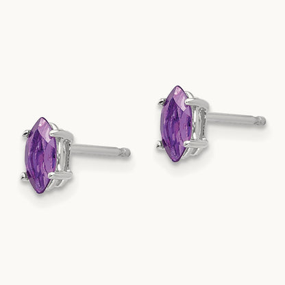 6x3mm Amethyst Marquise Stud Earrings, 14K White Gold