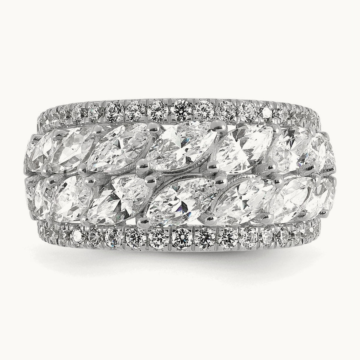 Double-Row Marquise Fashion Ring — 14K White Gold, 7