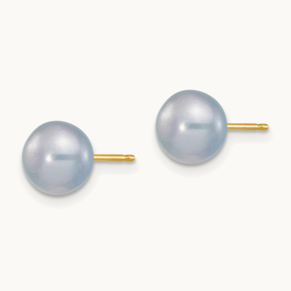 7- Grey Button FW Cultured Pearl Stud Post Earrings, 8mm, 14K