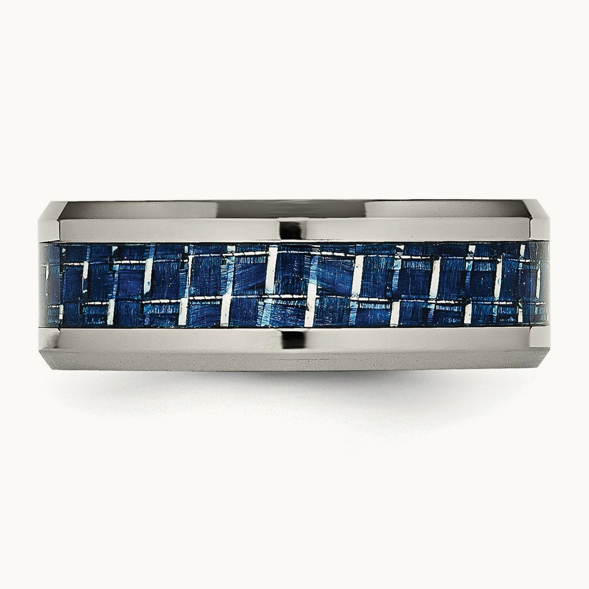 Polished with Blue Carbon Fiber Inlay Beveled Edge Band — photo set