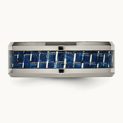 Polished with Blue Carbon Fiber Inlay Beveled Edge Band — photo set
