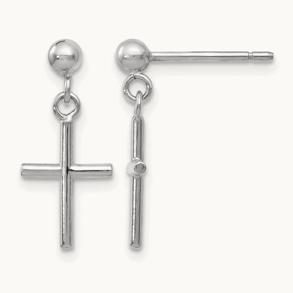 Cross Post Drop Earrings, 14K White Gold — Leslie's