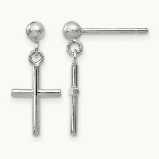 Cross Post Drop Earrings, 14K White Gold — Leslie's