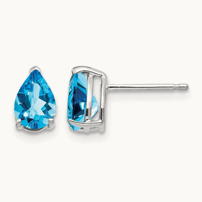 7x5mm Pear Blue Topaz Earrings, 14K White Gold