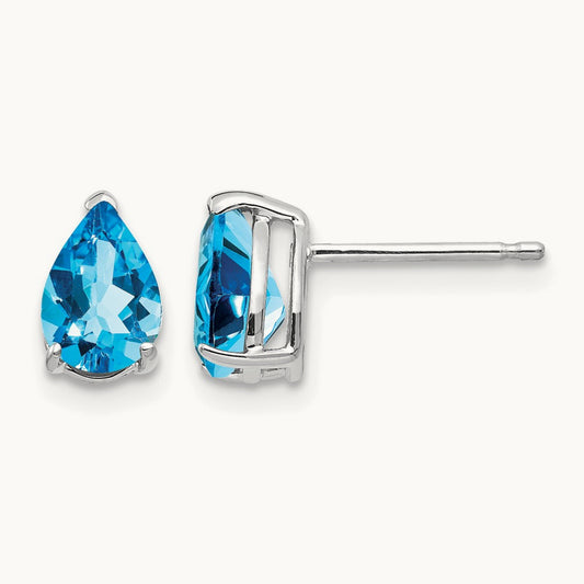 7x5mm Pear Blue Topaz Earrings, 14K White Gold