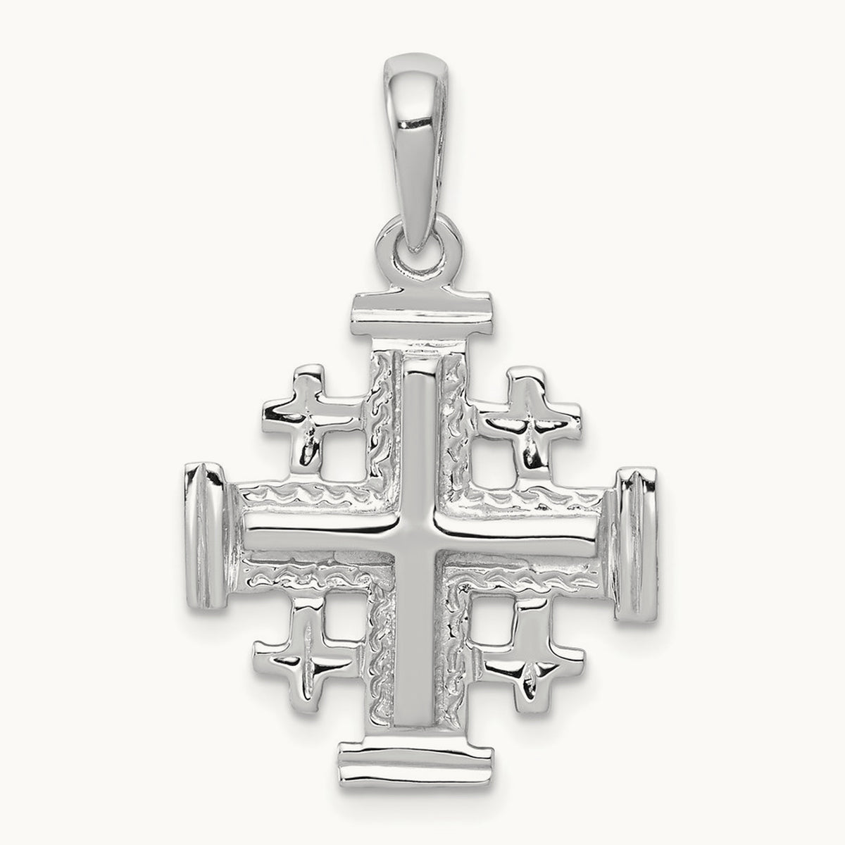 Jerusalem Cross Pendant — 14K White Gold, 30mm