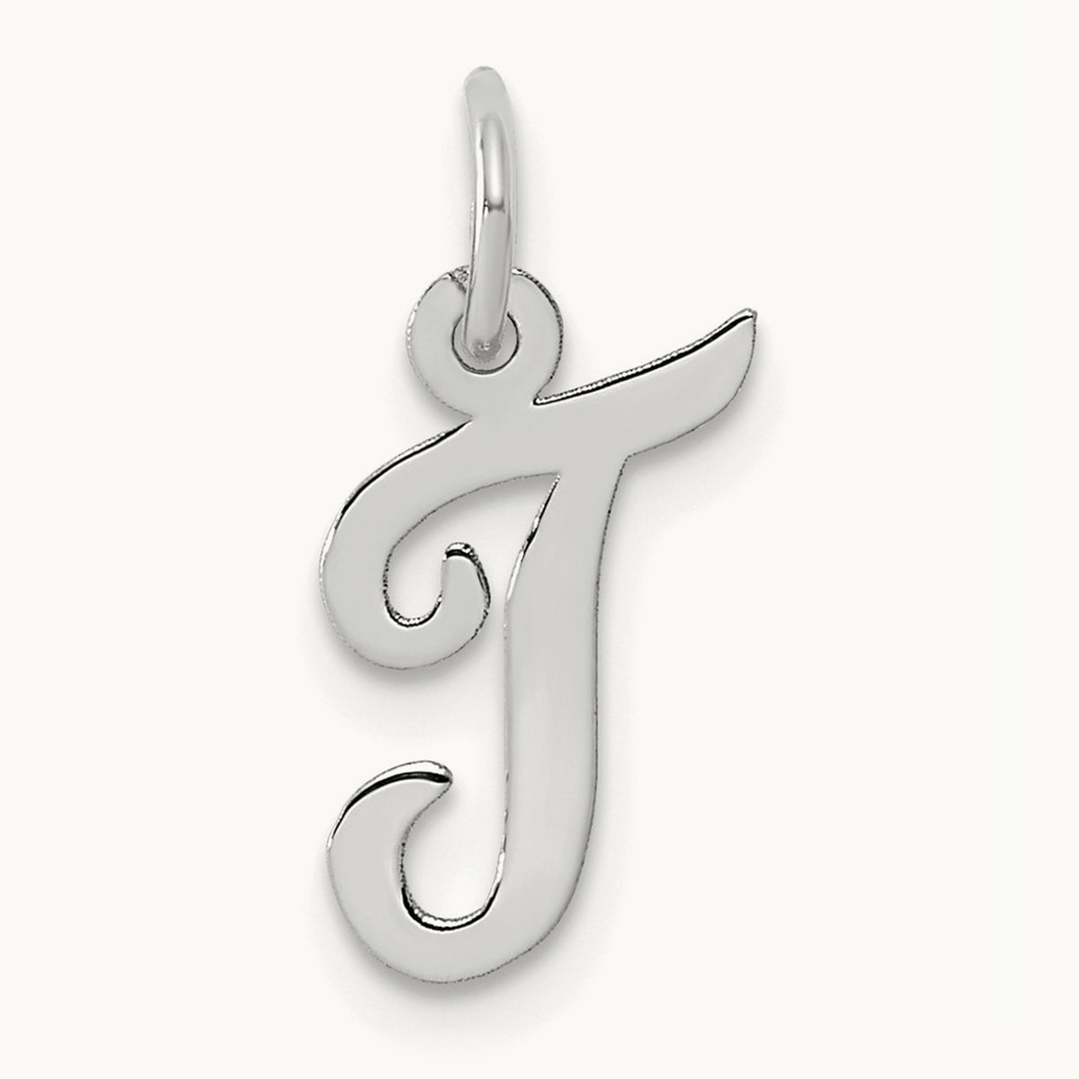 Small Script Letter T Initial Charm, 14K White Gold