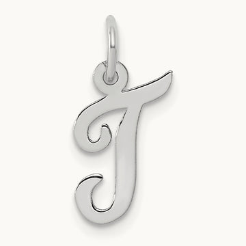 Small Script Letter T Initial Charm, 14K White Gold
