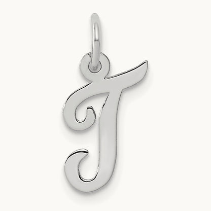 Small Script Letter T Initial Charm, 14K White Gold