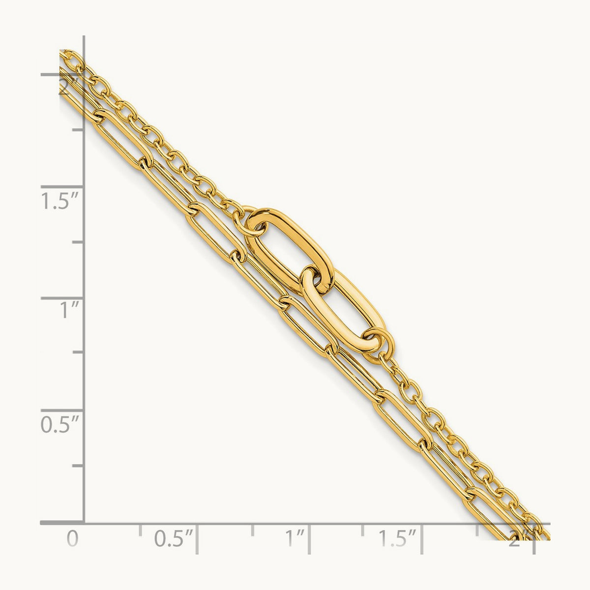 Polished Paperclip Double Strand 7.5in Bracelet, 14K