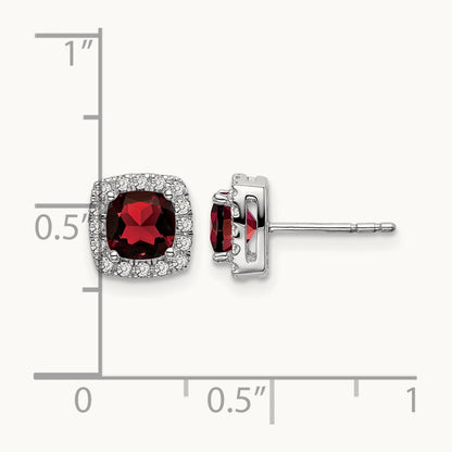 Cushion Garnet and Diamond Halo Earrings — 7.8mm