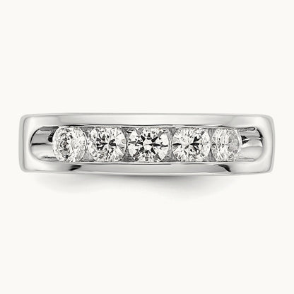 5- Stone Channel Band, 3.7mm, 14K White Gold