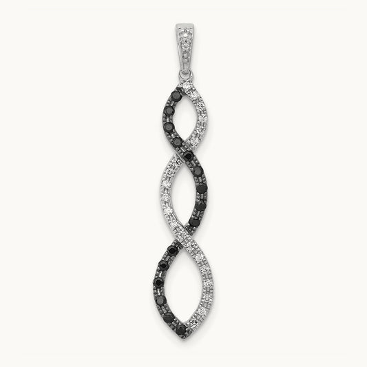 1/4ct. Black and White Diamond Twisted Pendant, 14K White Gold