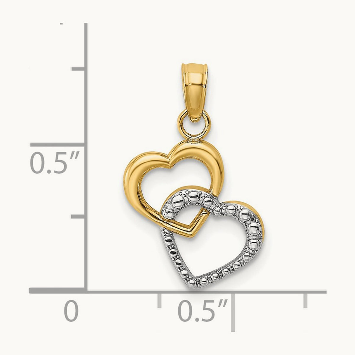 w/ Rhodium Polished and Textured Intertwined Hearts Charm, 14K