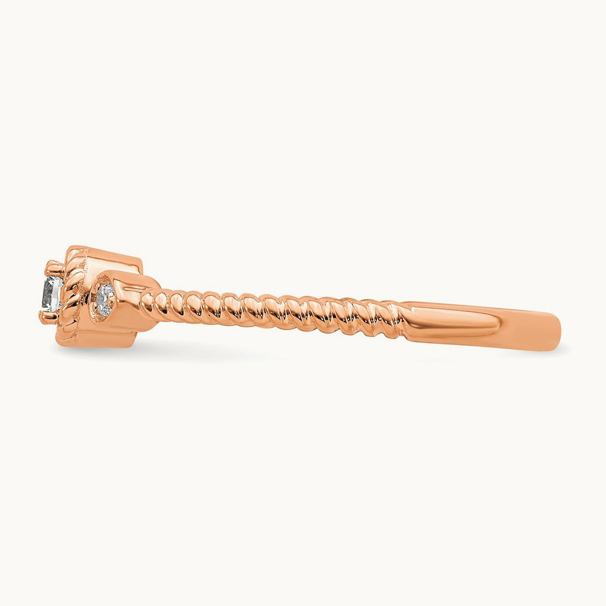 Roped Band Petite Round Complete Diamond Ring — 14K Rose Gold, 7