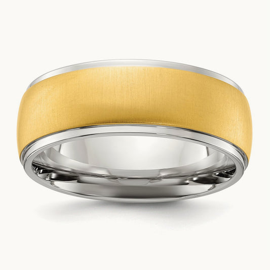 Polished with Brushed Yellow IP-plated Center Band, 8mm, Stainless Steel