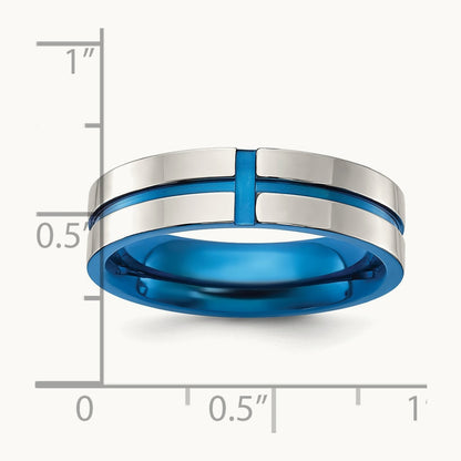 Polished Blue IP-plated Grooved Band, 6mm, Stainless Steel