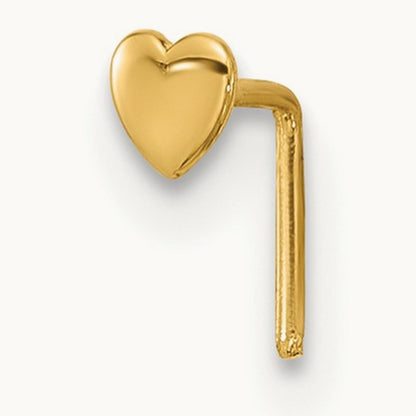 22 Gauge Polished Heart Nose Stud, 14K