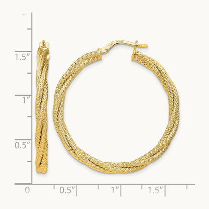 Polished Twisted Textured Hoop Earrings, 14K — Leslie's
