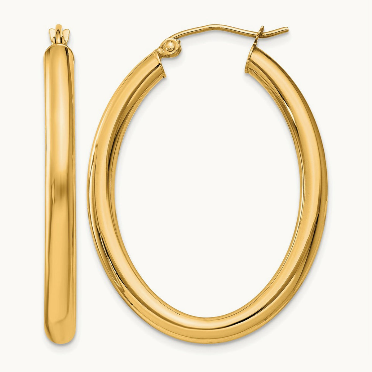 Polished Oval Tube Hoop Earrings — 14K Yellow Gold