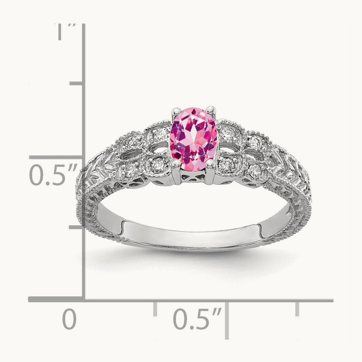 6x4mm Oval Pink Sapphire AA Diamond ring, 14K White Gold