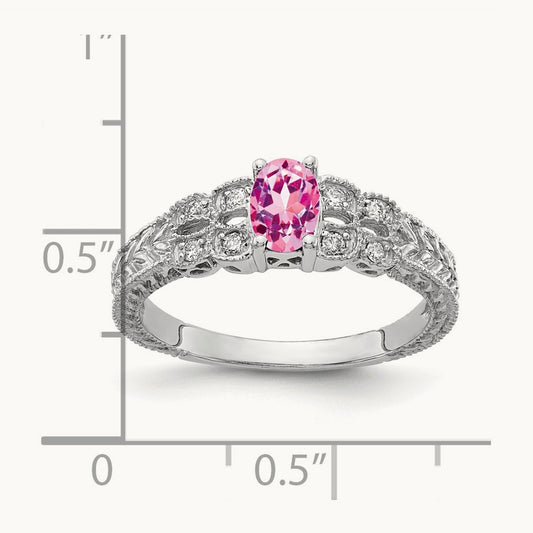 6x4mm Oval Pink Sapphire AA Diamond ring, 14K White Gold