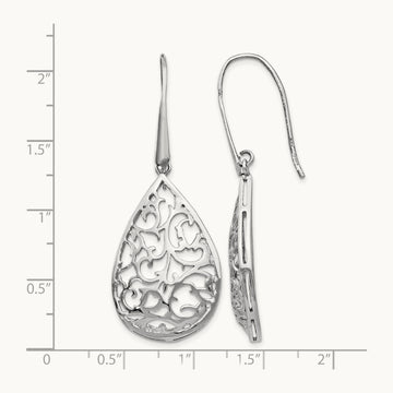 Rhod-pltd Polished Cut-out Teardrop Dangle Earring, Sterling Silver — Leslie's