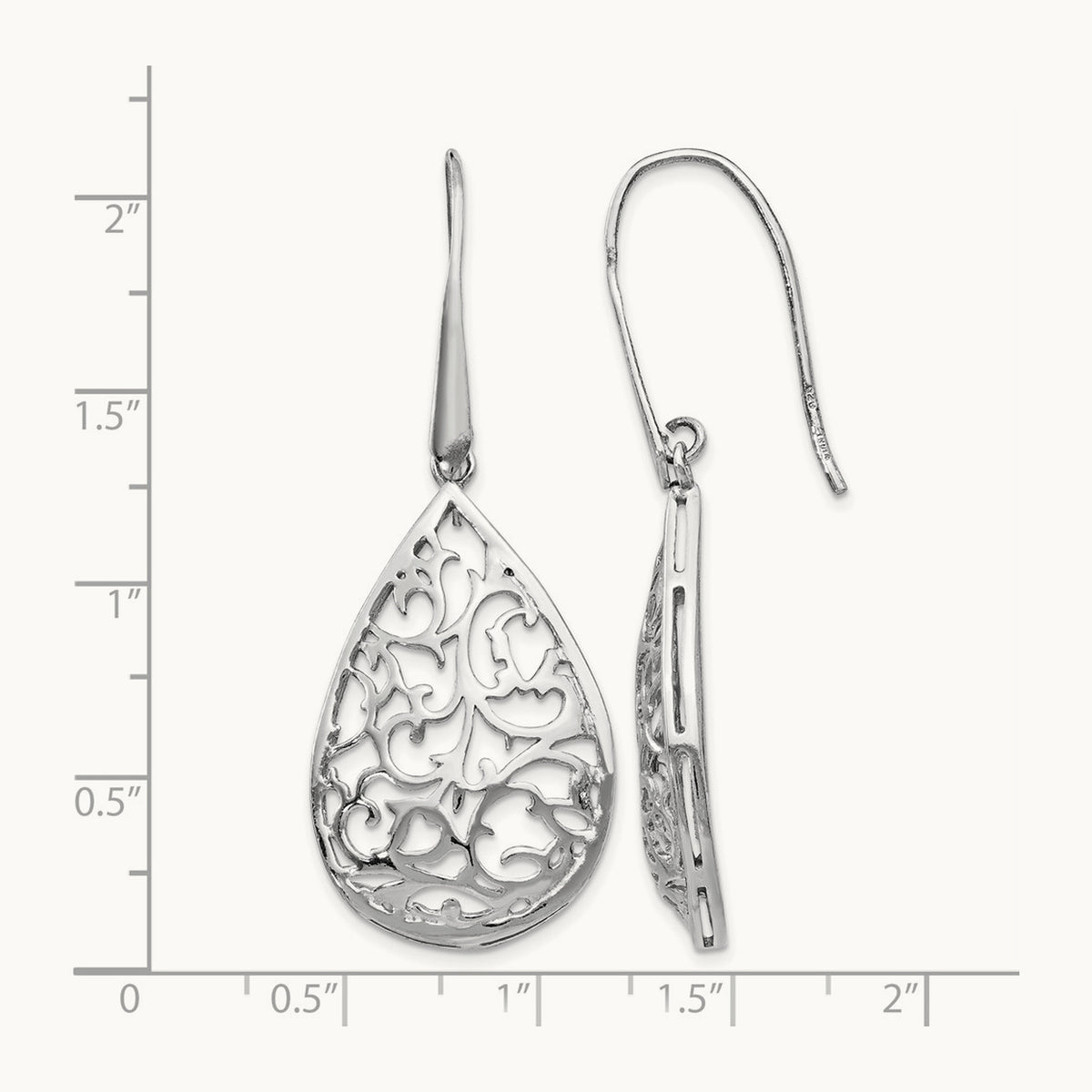 Rhod-pltd Polished Cut-out Teardrop Dangle Earring, Sterling Silver — Leslie's