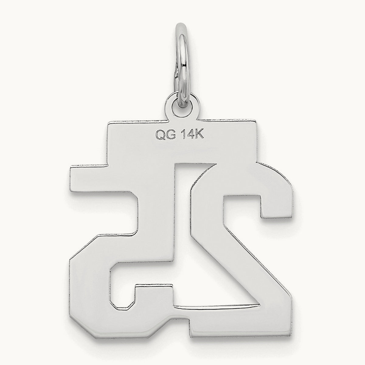 Small Satin Number 25 Charm — 14K White Gold