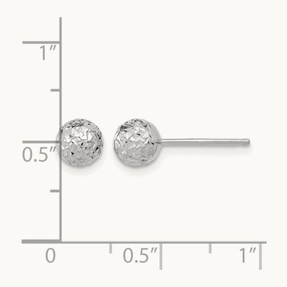 Diamond-Cut Ball Post Earrings — 14K White Gold