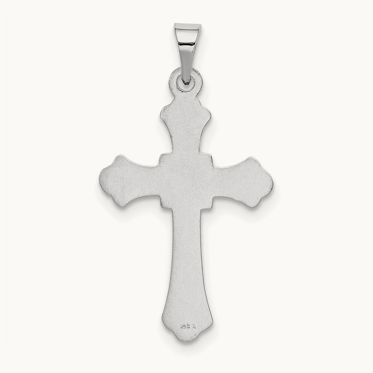 Budded Cross Charm — 14K White Gold, 28mm