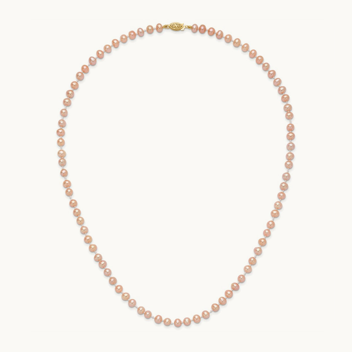 5- Pink Near Round Freshwater Cultured Pearl Necklace, 14K