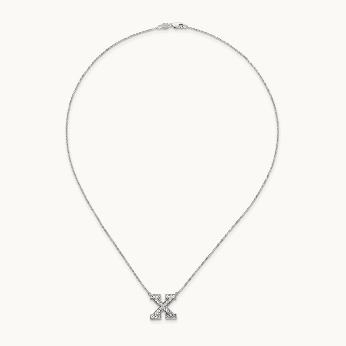 Initial Necklace — 14K White Gold, X, 1/2 ct
