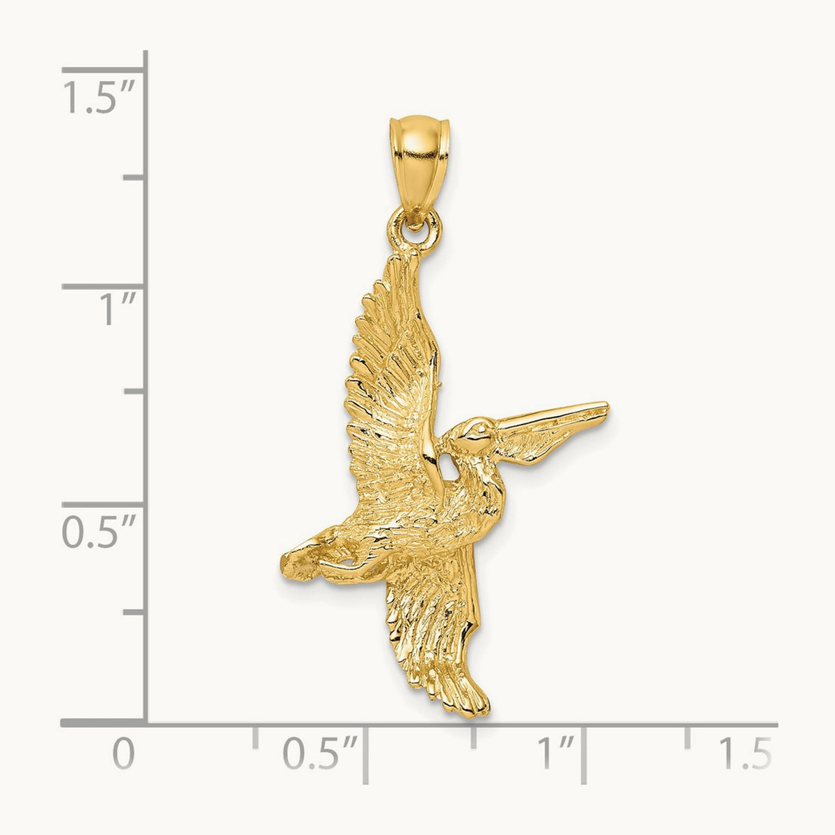 3-D Pelican Flying Charm — 14K Yellow Gold, 34mm