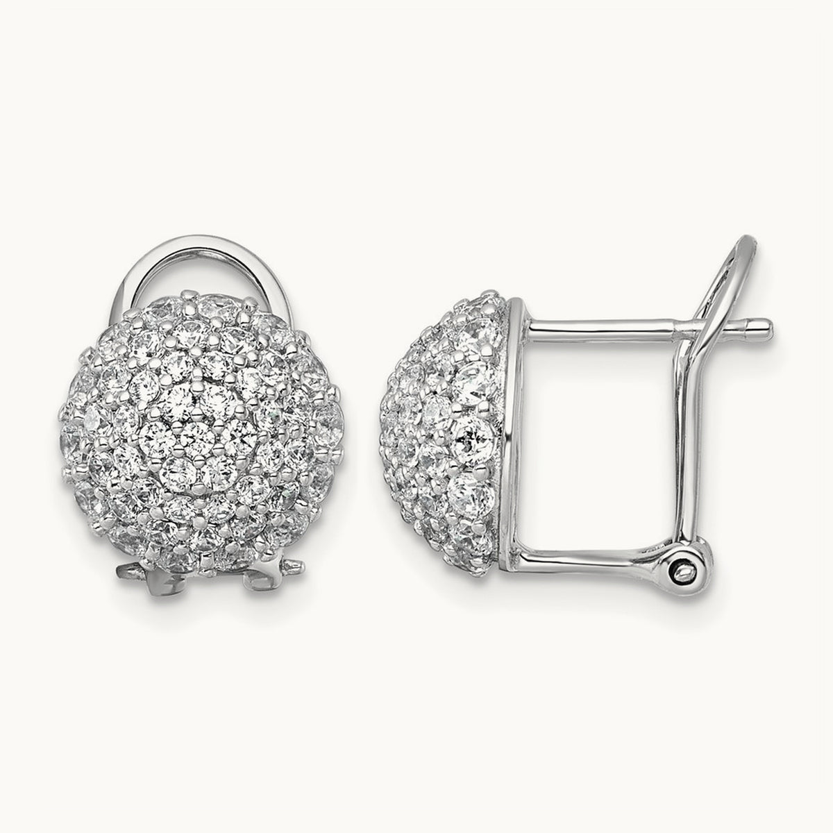 Pave Ball Leverback Post Earrings, 1.50-4.00 ct tw Lab-Grown Diamond — 1 5/8 ct, 14K White Gold