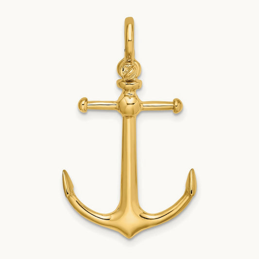 3-D Anchor w/ Shackle Bail Charm, 14K